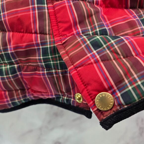 Talbots Jacket Womens Large Red Navy Plaid Corduroy Puffer Shacket Button Snap - Picture 9 of 12